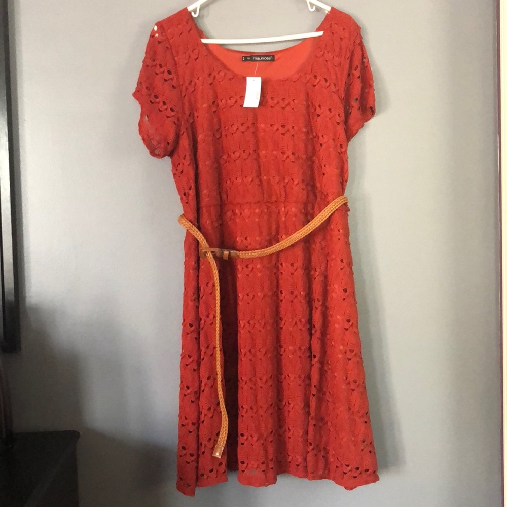 Maurices rusty orange shift dress w/lace detail